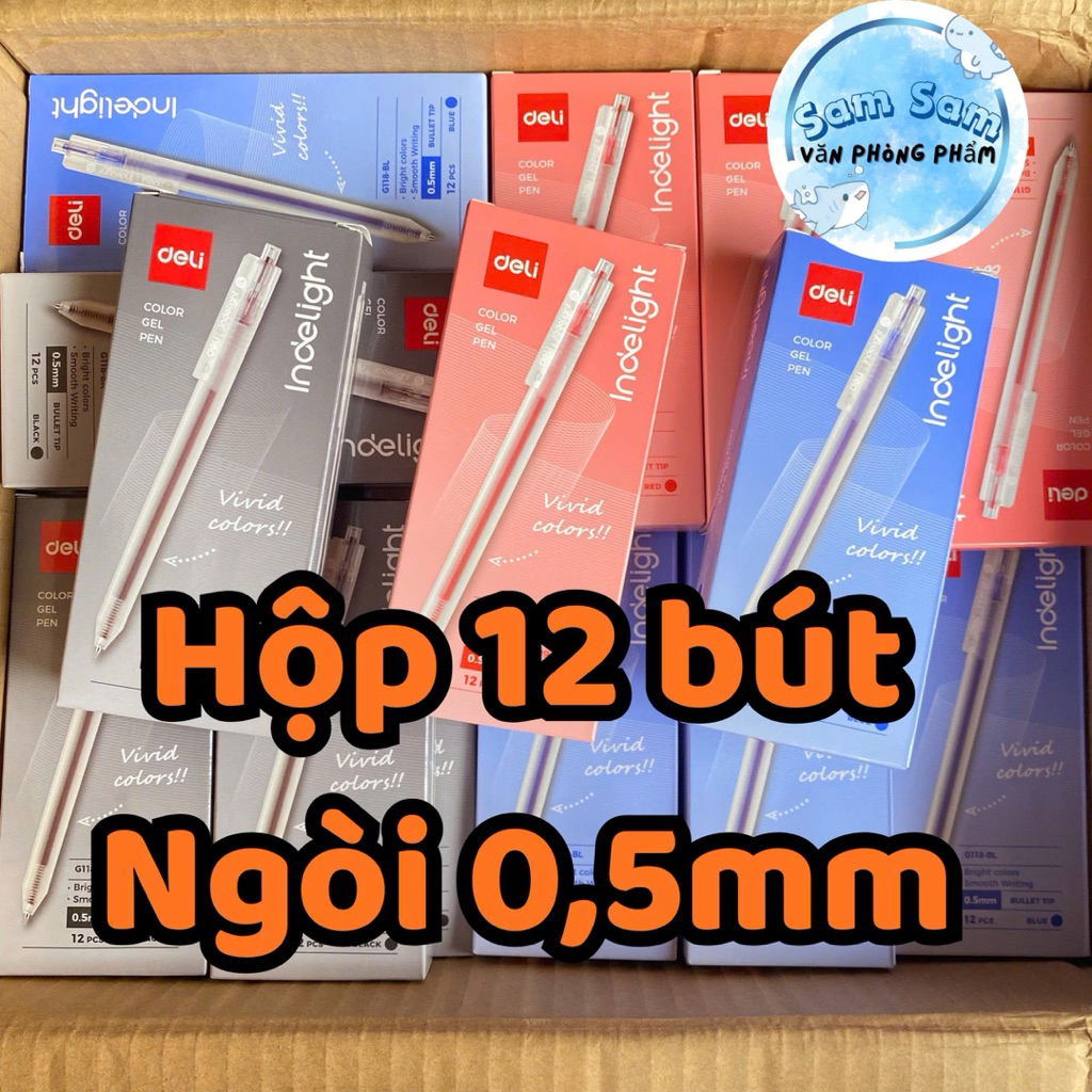 Hộp 12 Bút bi Nước ngòi 0,5mm (loại Mới)Deli G118 ,mực ra đều viết mượt mà Nhanh Khô