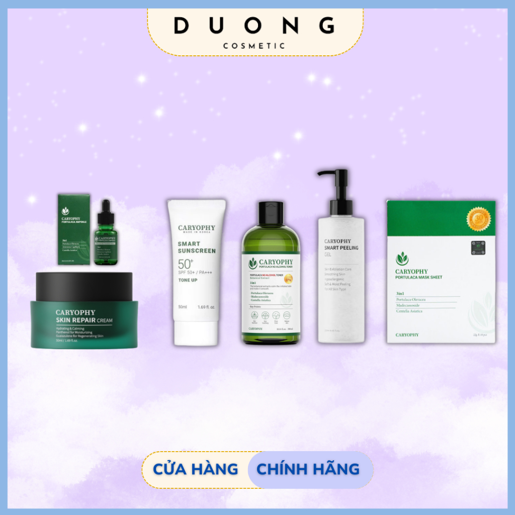 COMBO chăm sóc phục hồi da mụn Toner Serum Kem Dưỡng Mặt nạ CARYOPHY Portulaca Hàn Quốc