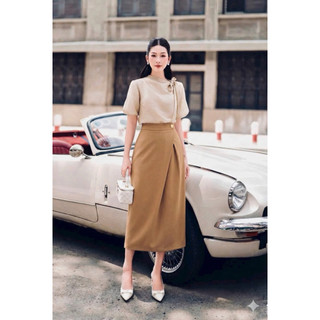 Chân váy A dài 2 cúc nhựa