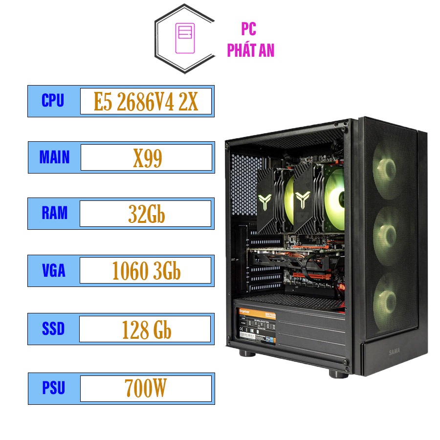 PC Dual Xeon E5-2686v4 2X I Ram 32G I RTX 3060 12G I 128G