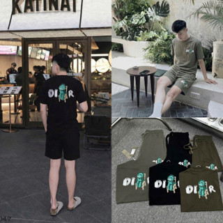 Set Bộ Cộc Nam Mùa Hè Chất Cotton Cao Cấp - Bộ Cộc Hè Nam Nữ màu rêu và Đen Họa Tiết In Nổi Siêu Đẹp