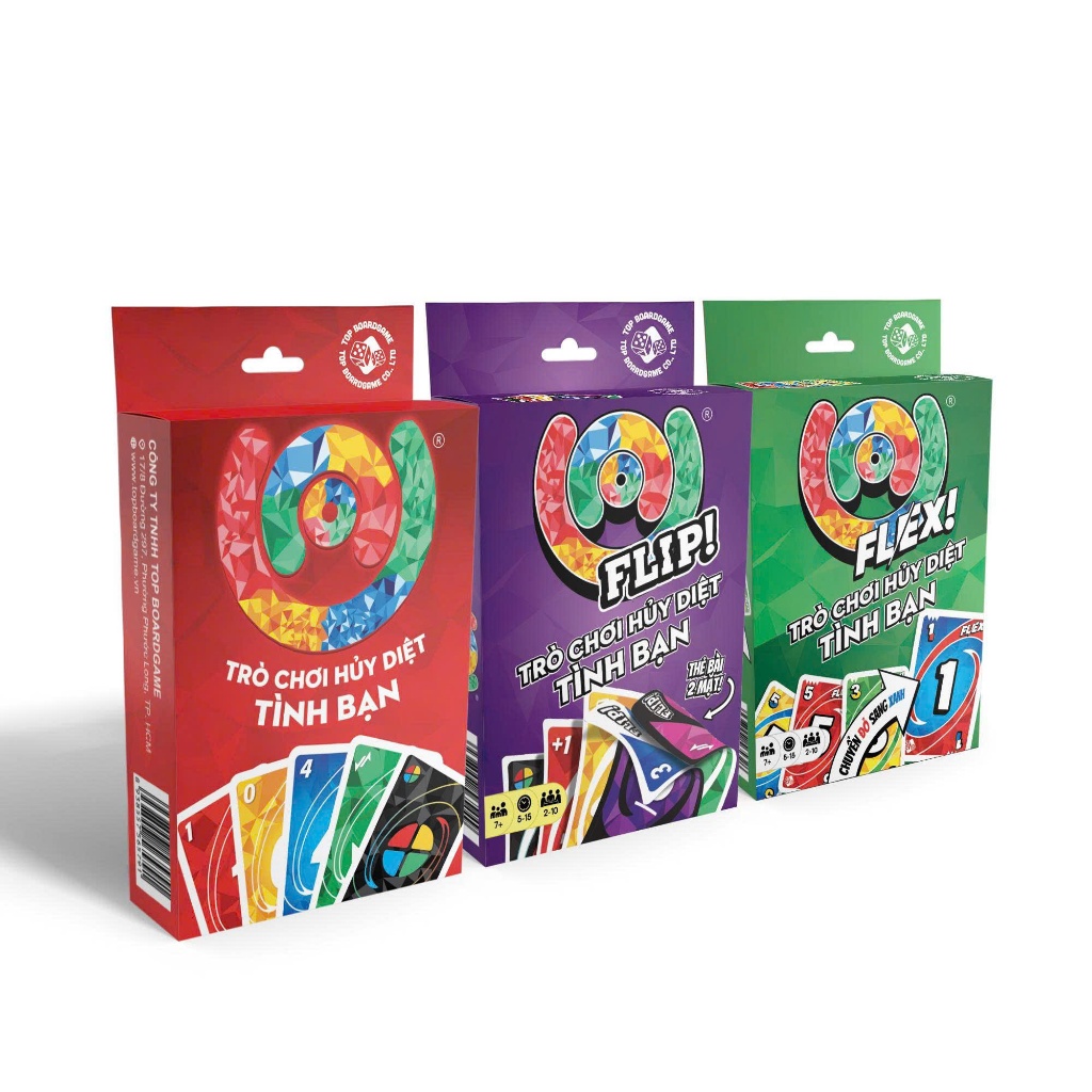 Combo 3 Bộ Bài UNO Cơ Bản + UNO Flip + UNO Flex (330 Thẻ Bài) Bộ Boardgame Giải Trí Đầy Đủ Gia Đình