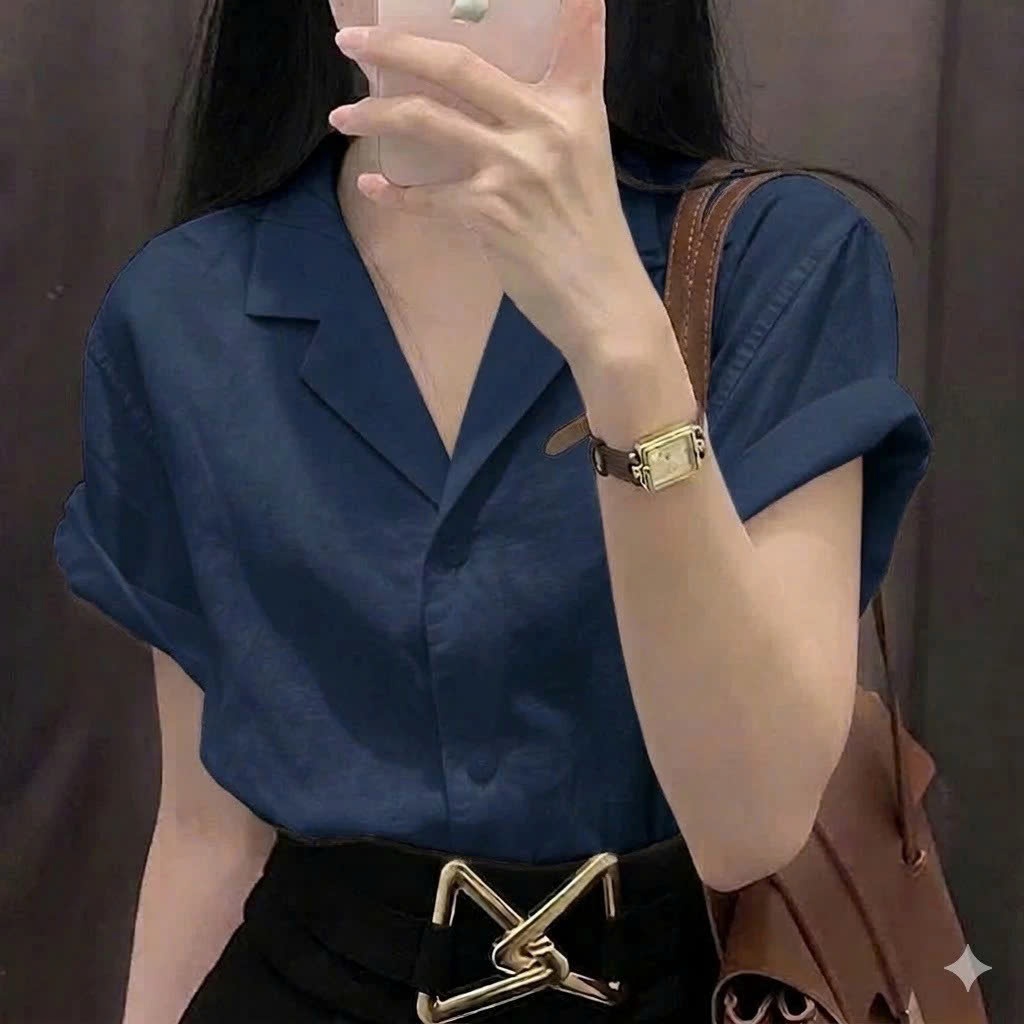 Áo Sơ Mi Nữ Kiểu Vest Linen Form Rộng Tay Ngắn Trễ Vai Basic Mát Nhẹ - ASM09