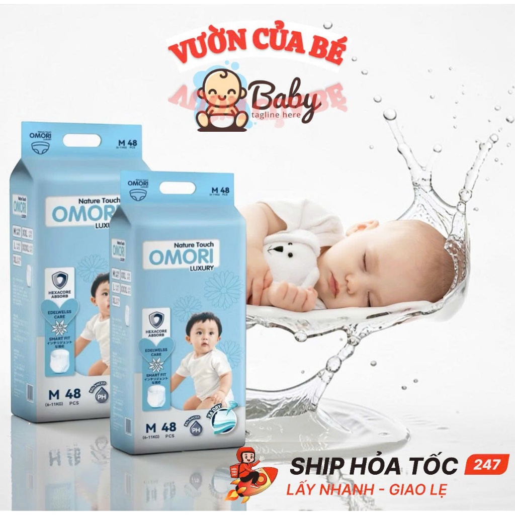Tã/Bỉm Quần Omori Luxury Size M L XL XXL XXXL Mềm Mịn Thoáng Khí Có Tem Phụ Chính Hãng