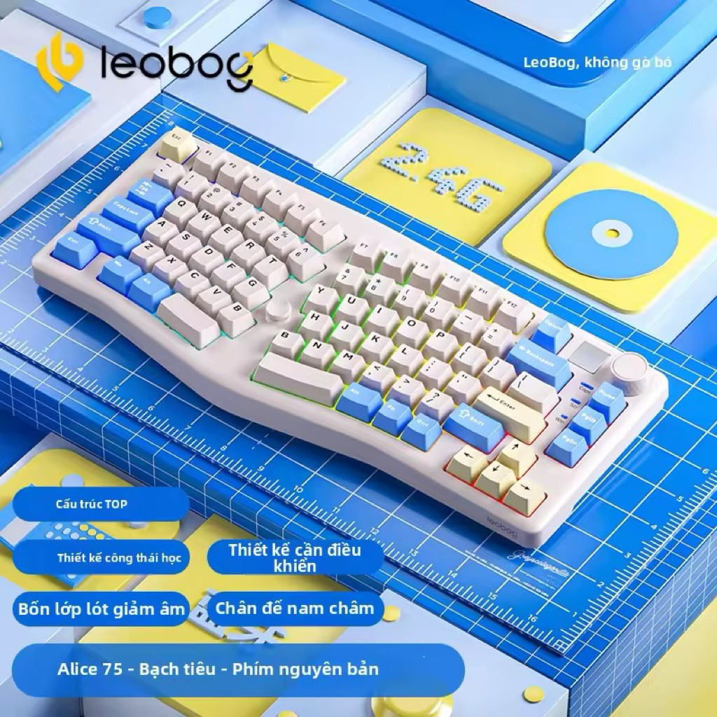 Bàn phím cơ LEOBOG A75 Alice - Layout Công Thái Học, 3 Chế Độ Kết Nối, Hotswap, Led RGB 16.8 Triệu M