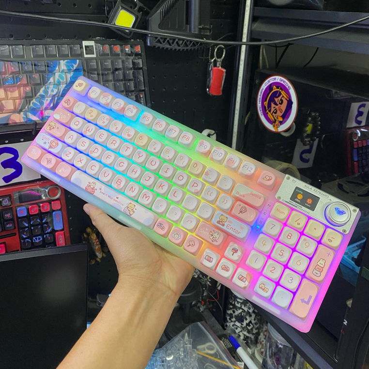 AULA F98 PRO, Không Dây 3 Mode Kết Nối, Hotswap, Led RGB, Màn Hình, Núm Chỉnh