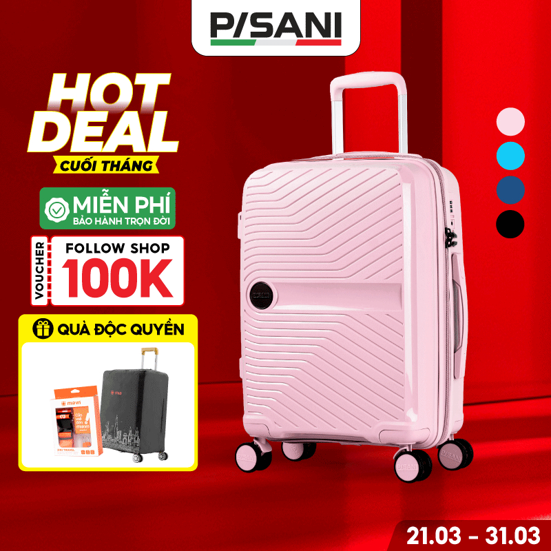 [ĐỦ SIZE] Vali Kéo Du Lịch Pisani DEMILI - Size 20/24/28, Nhựa PP, Dây Kéo Đôi Nới Rộng S/M/L, Khoá TSA Bảo Mật