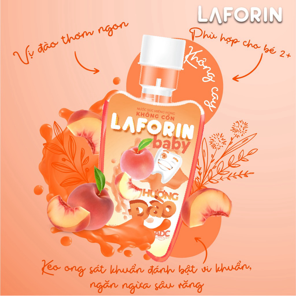 Nước súc miệng trẻ em Laforin Baby hương đào ngăn ngừa sâu răng (Chai 350ml)