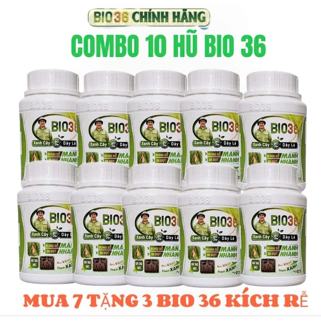 Combo 10 hũ bio 36 kích rễ mạnh đi đọt nhanh, phục hồi cây trồng, xanh lá. Bio 36 hàng chính hãng, b