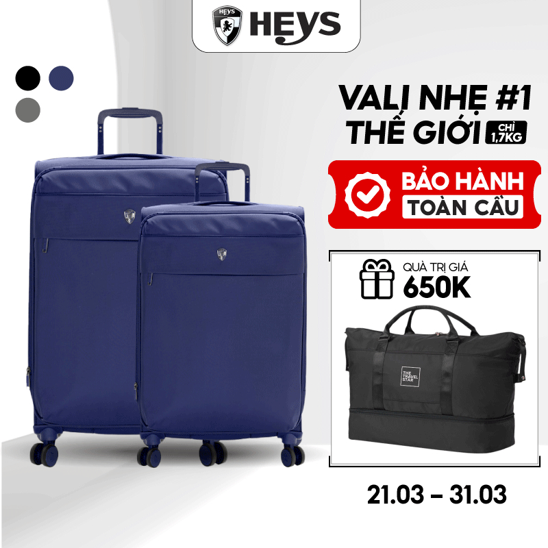 [DEAL HOT NHẤT🔥] Combo 2 Vali Vải Du Lịch Heys Xero Elite 2.0 - Vali Vải Nhẹ Nhất Thế Giới, Bảo Hành