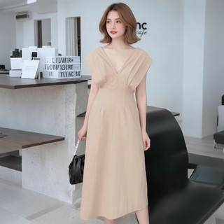 Đầm dự tiệc, váy midi tay cánh dơi cánh dơi 2 màu xuongvnxk vnxk (kèm hình thật)