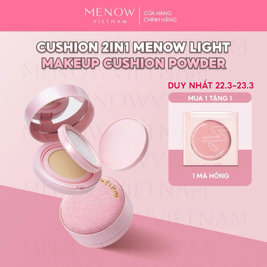 Cushion kèm phấn phủ 2in1 lâu trôi che phủ tự nhiên Menow 17gr