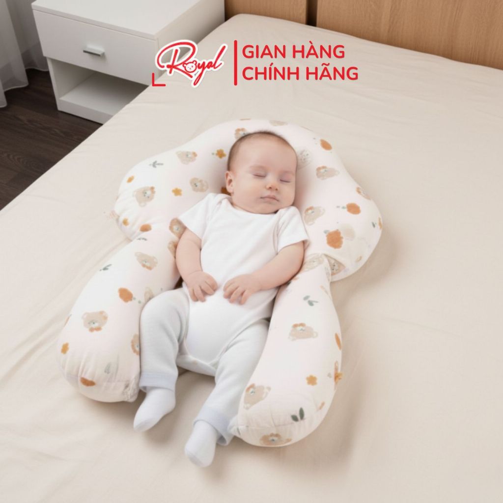 Gối chặn u cho bé Royal chất liệu vải muslin cao cấp giúp cố định tư thế bé thiết kế 2 mặt có dây rút tiện lợi