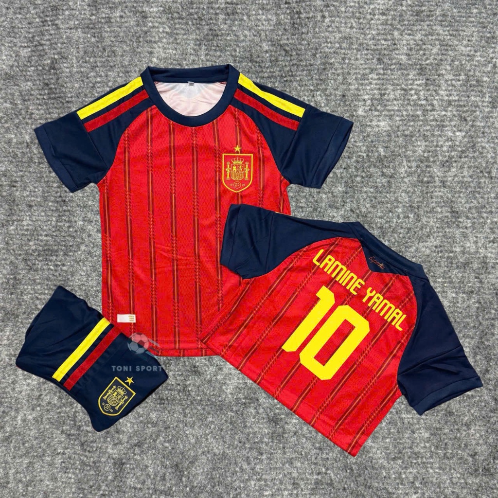 Bộ (Quần + Áo) Bóng Đá/Đá Banh Trẻ Em Đội Tuyển TBN Sân Nhà WC 2026 in LAMINE YAMAL 10 - Vải Mè thái