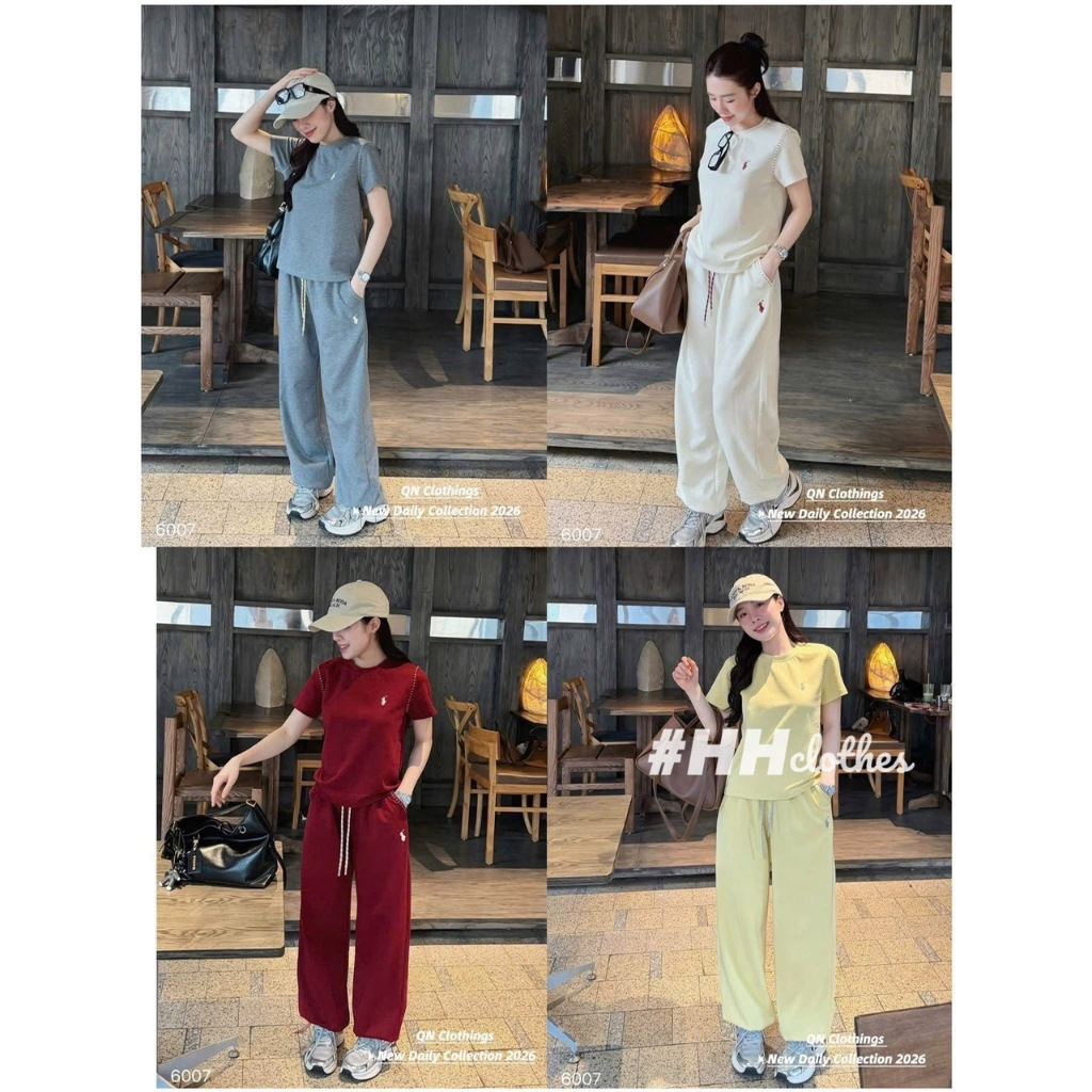 SET BỘ THUN CONTTON THÊU LOGO NGỰA HH- Amy.yClothing