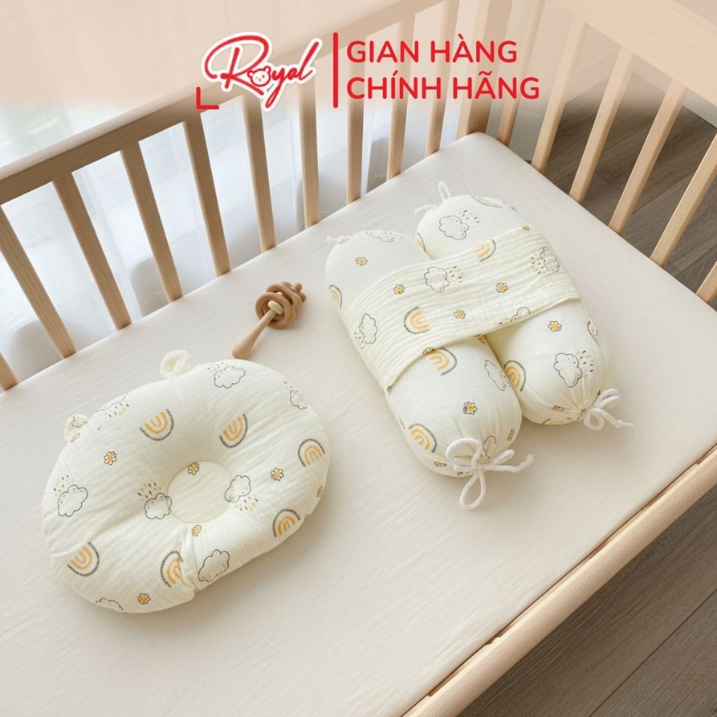 Gối Chặn Cho Bé Sơ Sinh Xô Royal Vải Muslin Mềm Mại Cố Định Tư Thế Ngủ Bé Ngon Giấc Chống Giật Mình