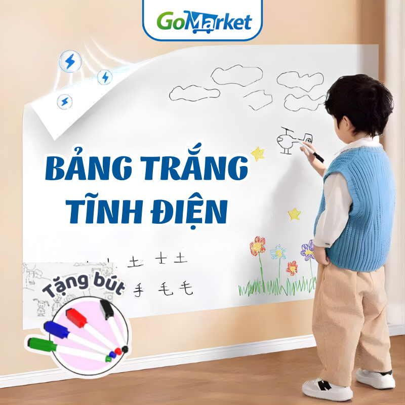 Bảng Trắng Dán Tường Không Dùng Keo GoMarket, Bảng Dán Tĩnh Điện Viết Vẽ Không Hại Tường