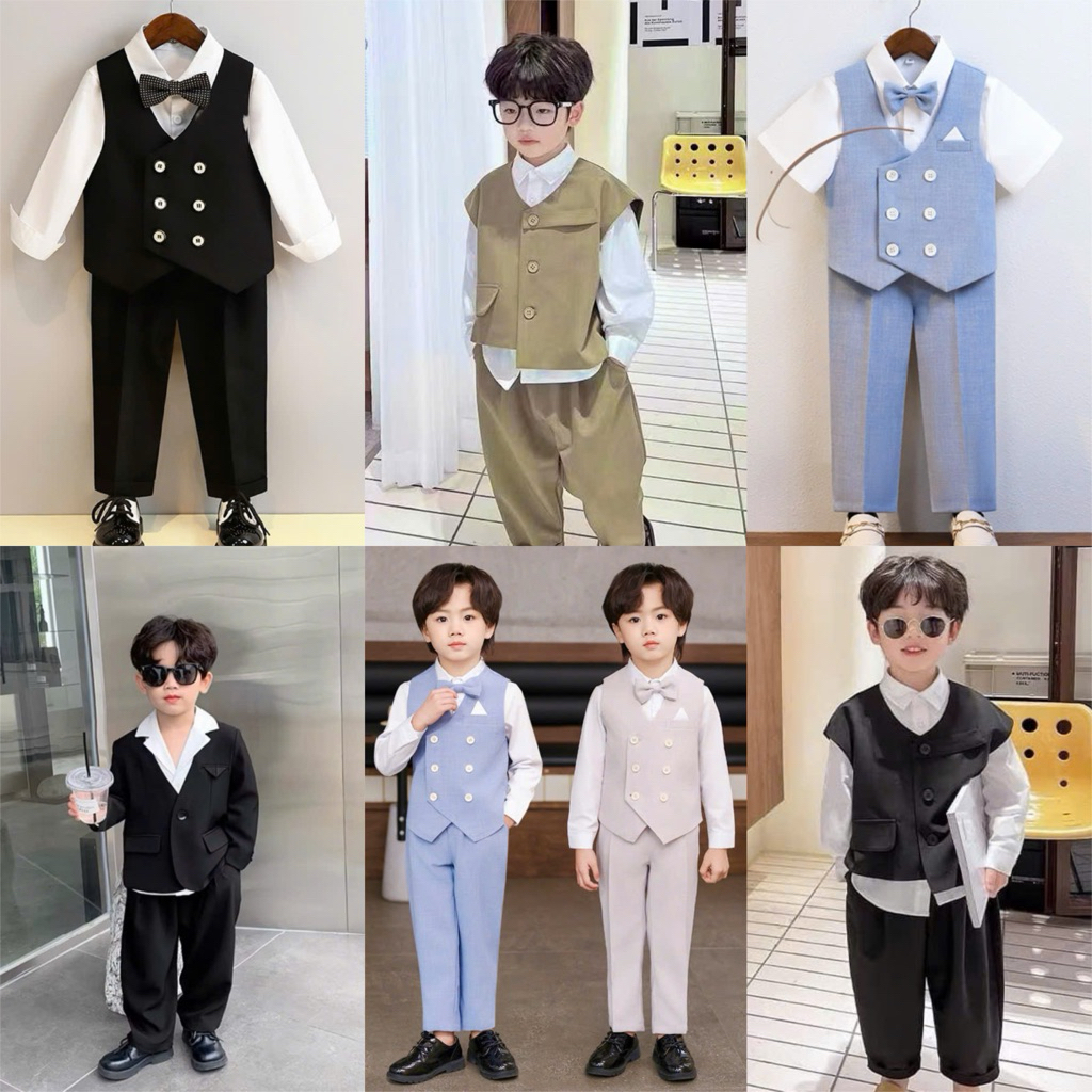 Bộ vest bé trai, Vest gile bé trai 3 chi tiết form rộng, hàng có sẵn giao hỏa tốc trong nội thành