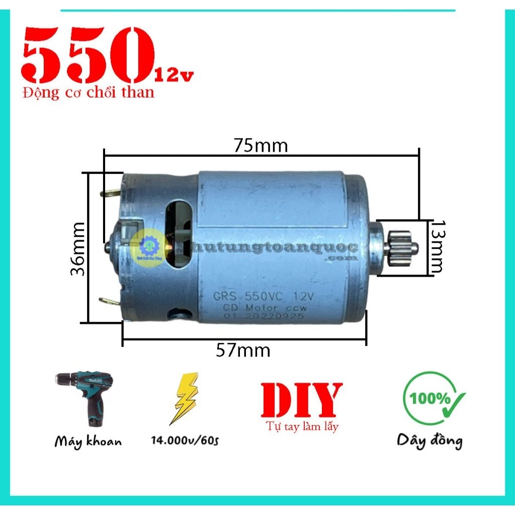Động Cơ 550 12v Máy Khoan – Máy Bắn Vít Chạy Pin 12v