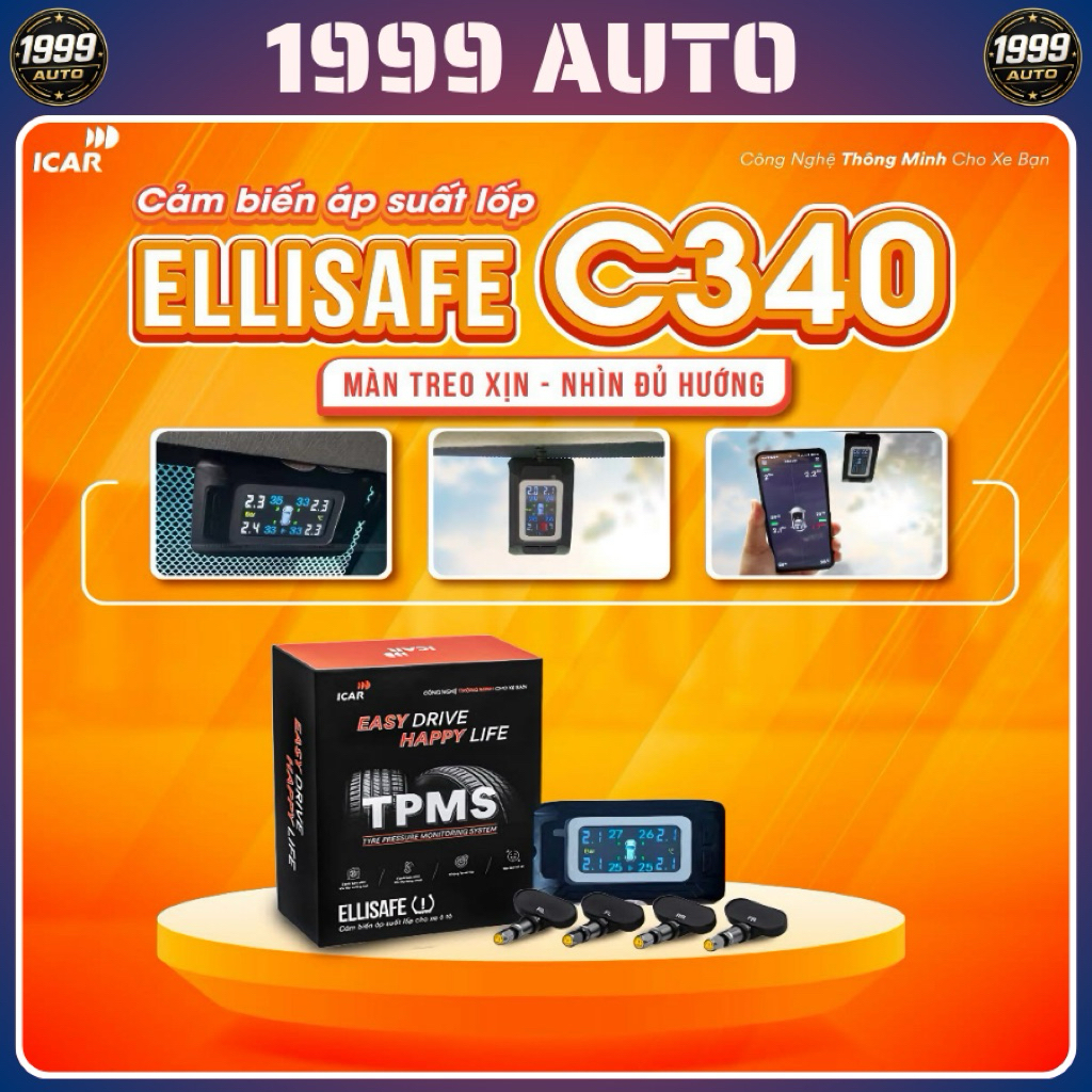 ICAR C340 - Cảm biến áp suất lốp van trong, màn hình dán kính thông minh(bảo hành 3 năm)