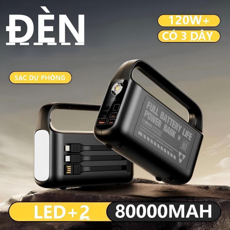 (LED+2 ĐÈN)sạc dự phòng pin 50000mAh 80000mAh sạc nhanh pin 120W dung lượng lớn có sẵn nhiều dây sạc