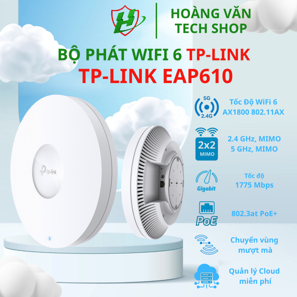 Bộ Phát Wi-Fi 6 Gắn Trần AX1800 TP-Link EAP610 - Tốc Độ Cao, Quản Lý Cloud Omada SDN, Hỗ Trợ PoE+