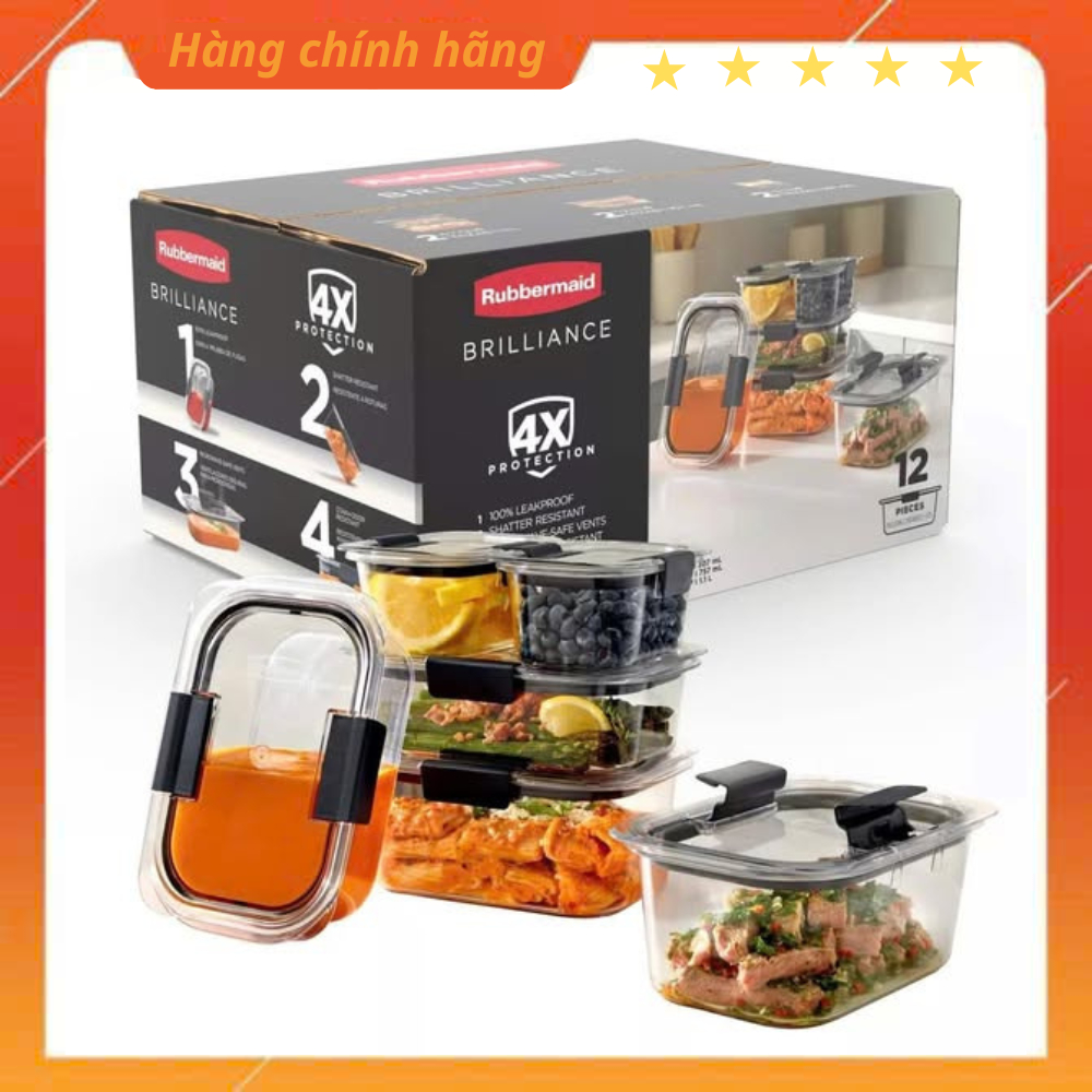SET HỘP TRỮ THỰC PHẨM RUBBERMAID BRILLIANCE TRITAN 12 MÓN