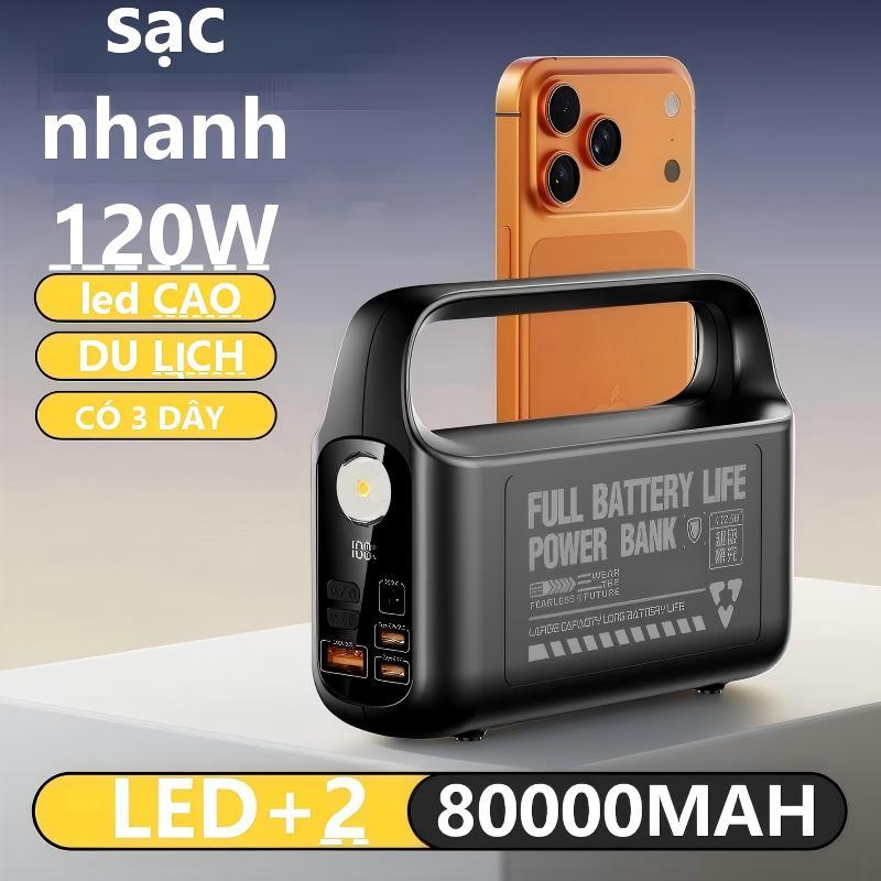 sạc dự phòng pin 50000mAh 80000mAh sạc nhanh pin 120W dung lượng lớn có sẵn nhiều dây sạc