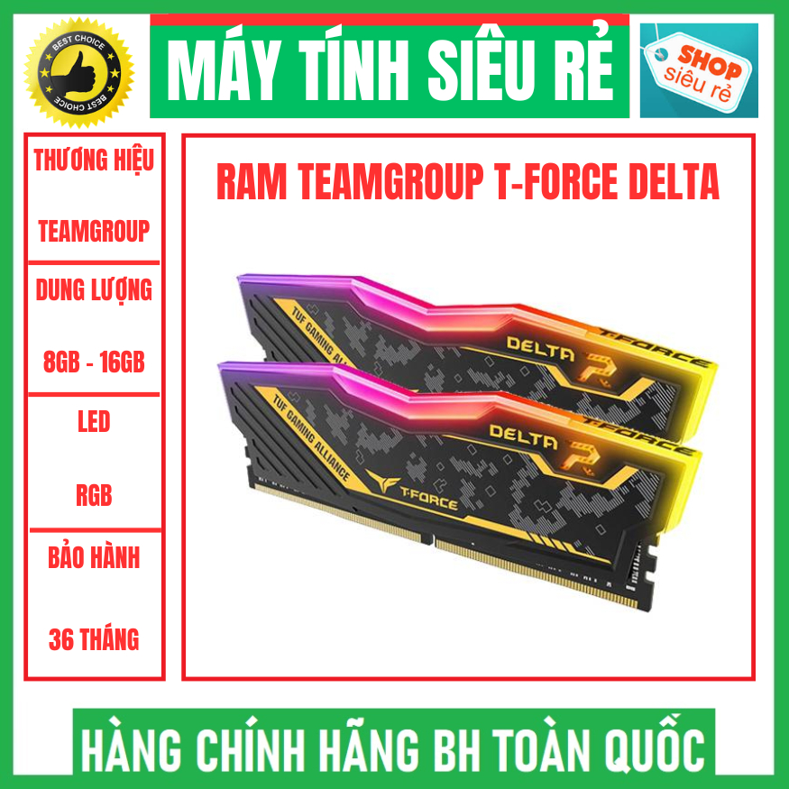 Ram PC TEAMGROUP T-Force DELTA RGB 8GB - 16GB DDR4 3200MHz hàng mới chính hãng bảo hành 36 tháng