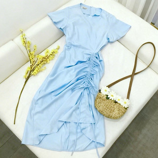 Đầm maxi blue tùng rút dây, váy du lịch dạo phố (kèm hình thật)