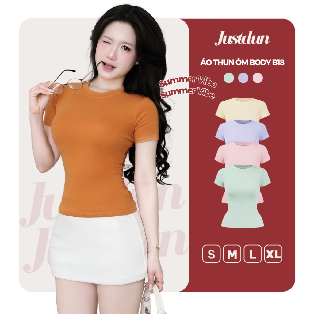 Áo thun ôm body cotton lông mịn co giãn Justdun B18 - Tông màu Pastel | BigBuy360 - bigbuy360.vn