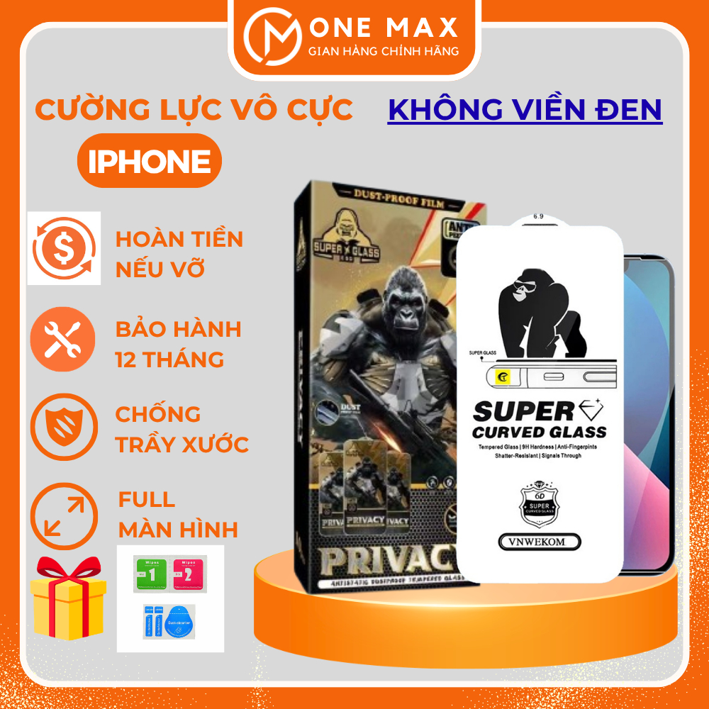 Kính cường lực iPhone vô cực cho IP 17 Promax 16/15/14/13/12/11 Pro/Plus/Mini/Xs/Xr - ONEMAX