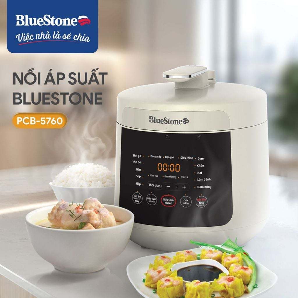 Nồi Áp Suất BlueStone PCB-5760 - 4.8 Lít - 900W - 2 Lòng nồi nấu cơm và hầm súp - Bảo hành 2 năm
