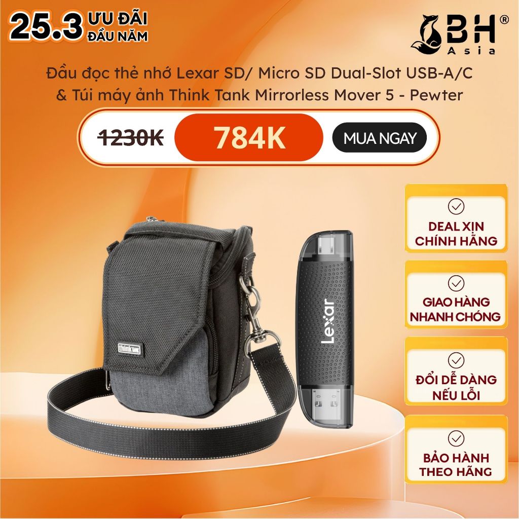 BH Asia - Combo Đầu đọc thẻ nhớ Lexar SD/ Micro SD Dual-Slot USB-A/C & Túi máy ảnh Think Tank Mirror