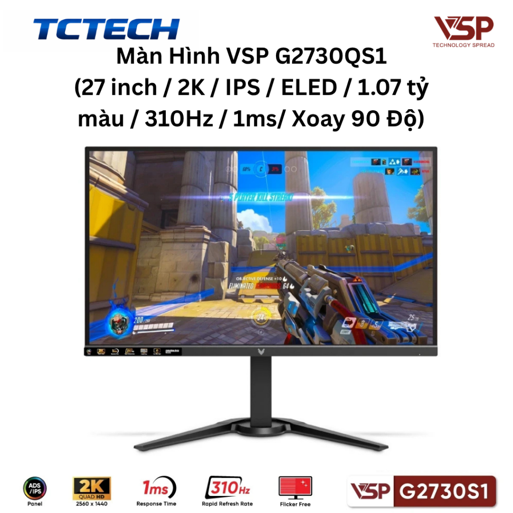 Màn Hình VSP G2730QS1  (27 inch / 2K / IPS / ELED / 1.07 tỷ  màu / 310Hz / 1ms/ Xoay 90 Độ) Chính Hã