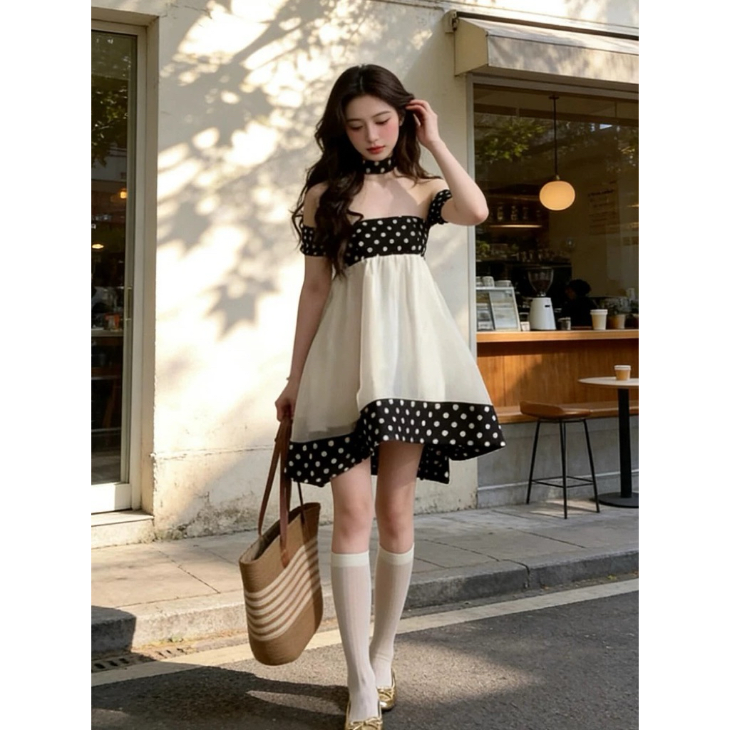 Đầm babydoll cúp ngực viền chấm bi TABISHOP Váy nữ form xuông dễ thương mặc hè đi chơi đi biển(304) | BigBuy360 - bigbuy360.vn
