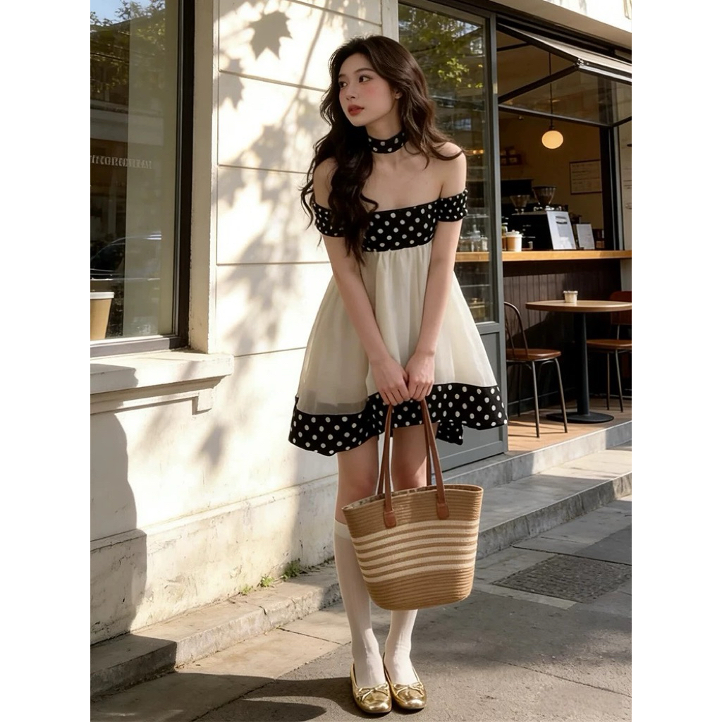 Đầm babydoll cúp ngực viền chấm bi TABISHOP Váy nữ form xuông dễ thương mặc hè đi chơi đi biển(304) | BigBuy360 - bigbuy360.vn