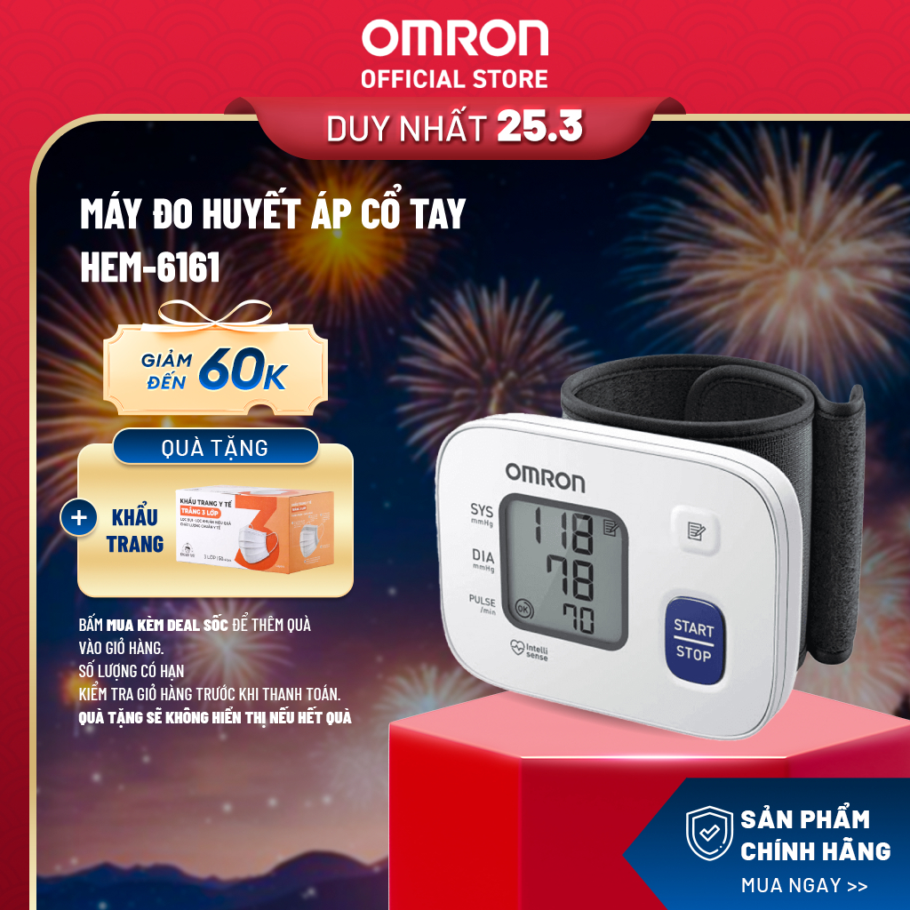 Máy Đo Huyết Áp Cổ Tay Omron HEM-6161