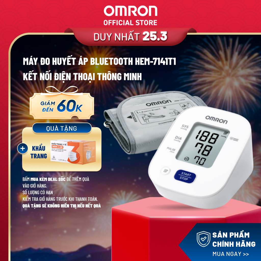 Máy Đo Huyết Áp Bluetooth OMRON HEM-7141T1 - Kết nối điện thoại thông minh