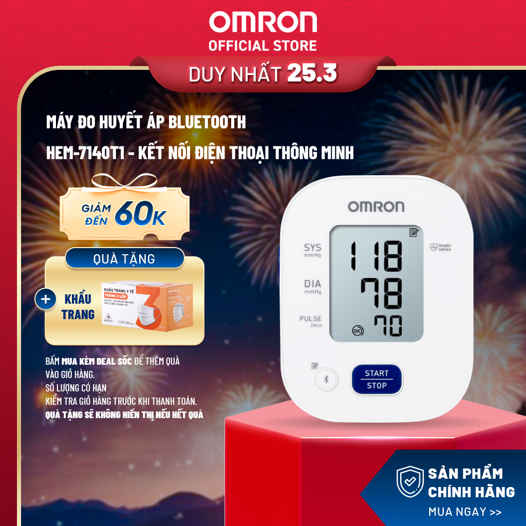 Máy Đo Huyết Áp Bluetooth OMRON - Bảo Hành 5 Năm - HEM-7140T1 - Kết nối điện thoại thông minh