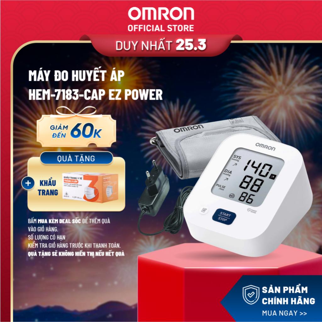 (Dòng mới 2026 - Kèm Adapter) Máy Đo Huyết Áp OMRON HEM-7183-CAP EZ Power