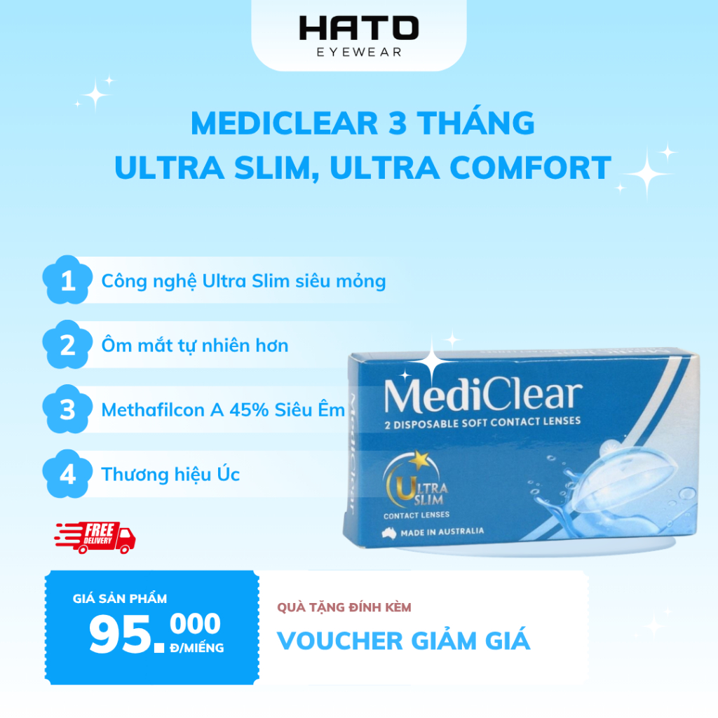Lens Trong Suốt Kính Áp Tròng Không Màu 3 Tháng MediClear Úc Chính Hãng, Date 12 - 2030 Mới Nhất ( 1