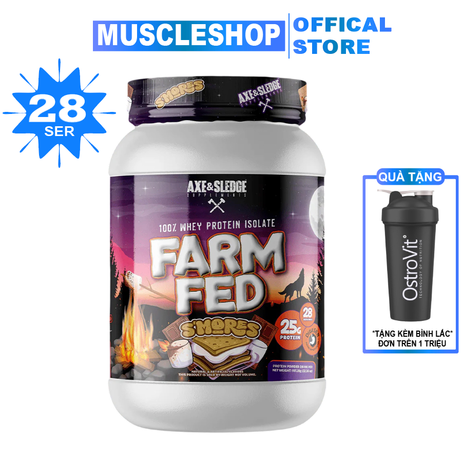 Bột đạm Axe & Sledge FARM FED 100% WHEY PROTEIN ISOLATE (28 Lần Dùng), Bổ Sung 25G Protein Isolate