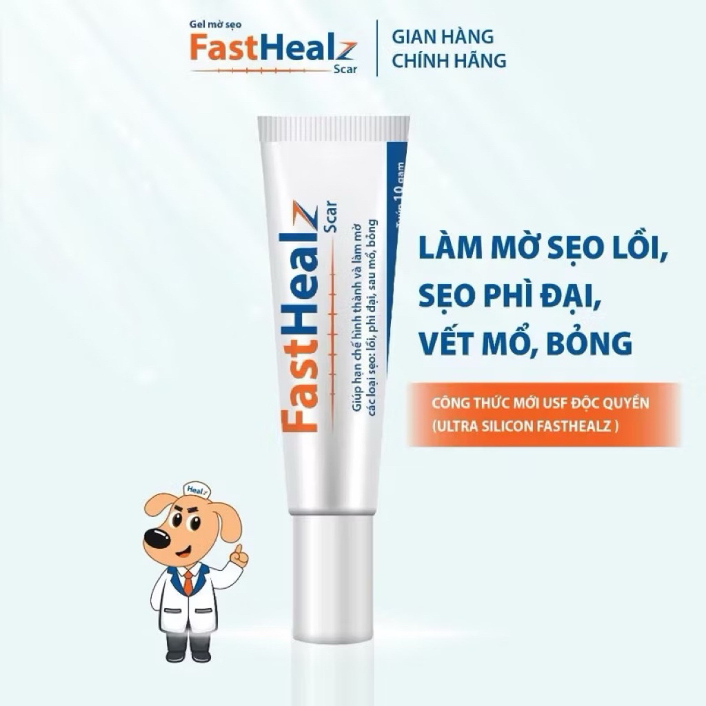 Gel mờ sẹo Fasthealz Scar 12g - Hỗ trợ làm mờ và làm phẳng sẹo lồi, sẹo phì đại, sẹo bỏng