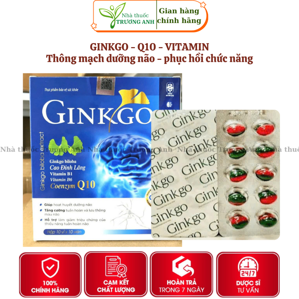 Ginkgo Natto Q10 giúp hoạt huyết dưỡng não đau đầu chóng mặt. Cải thiện trí nhớ và chứng mất ngủ. Hộ