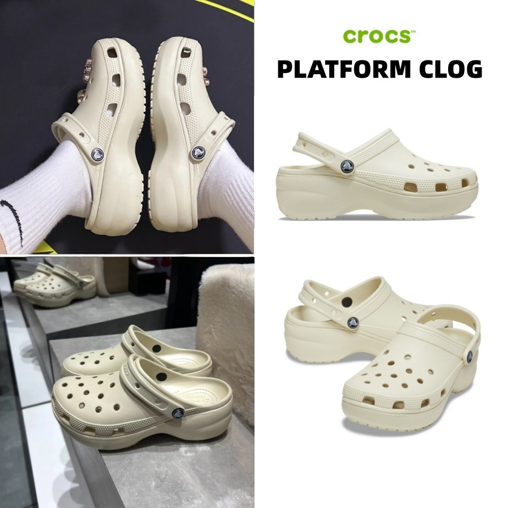 【Chính hãng】Giày Clog Nữ Crocs Classic Platform women's sandals Bone - 206750-2Y2