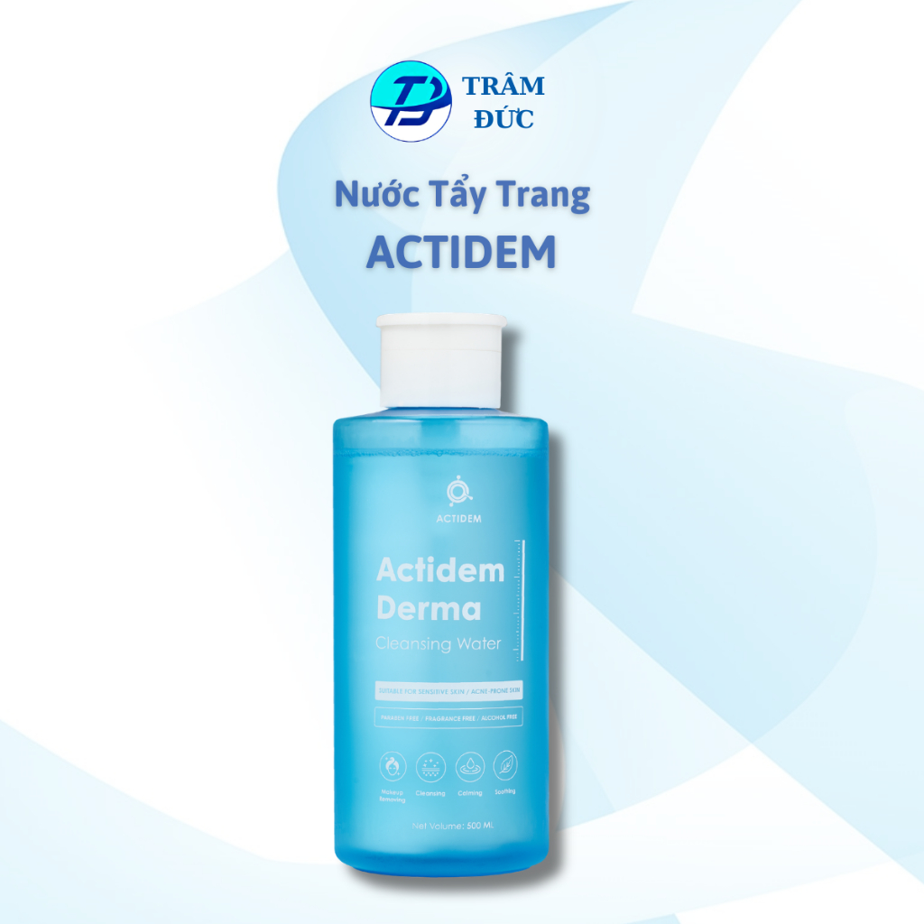 Tẩy trang không cay mắt Actidem Derma Cleansing Water cho da mụn, nhạy cảm 500mL