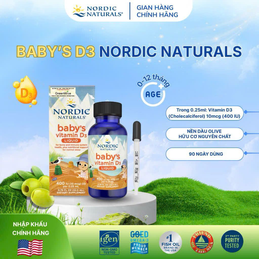 (Nhập khẩu) Vitamin D3 Nordic Naturals cho bé từ sơ sinh - Nhập khẩu chính hãng