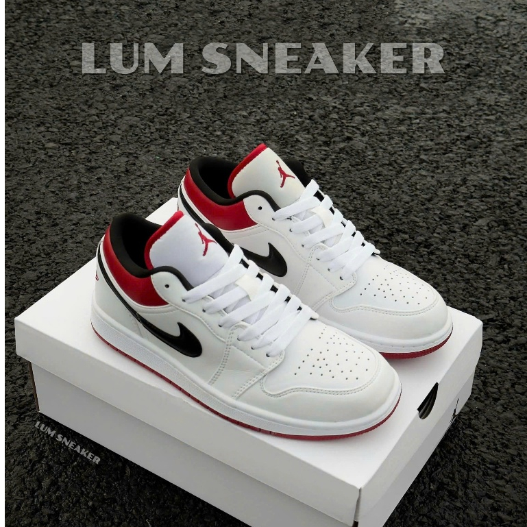 Giày Thể Thao Air Jordan 1 Low White Red Black Trắng Gót Đỏ