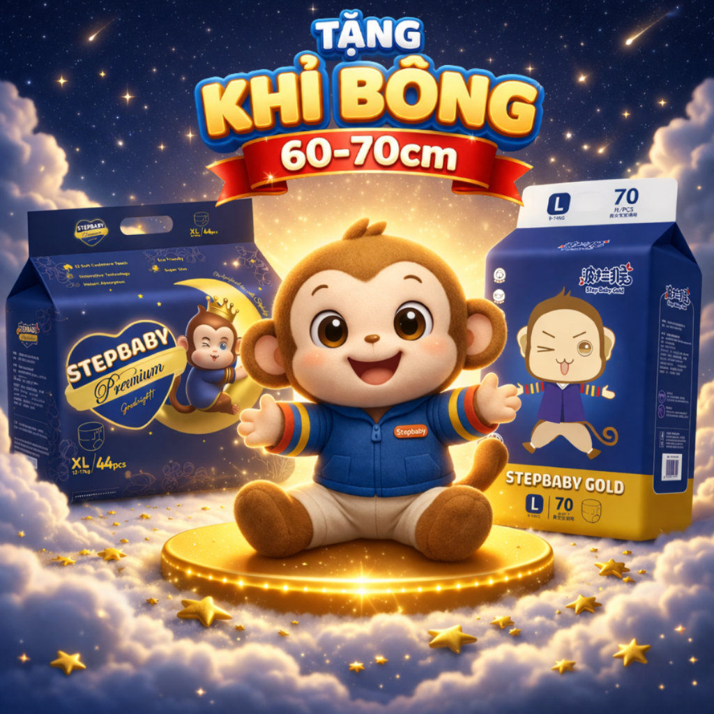 [Tặng Khỉ Bông Step] Combo 2 Bịch Tã Bỉm Quần Và Dán Stepbaby Gold/ Premium Đủ Size Giá Rẻ